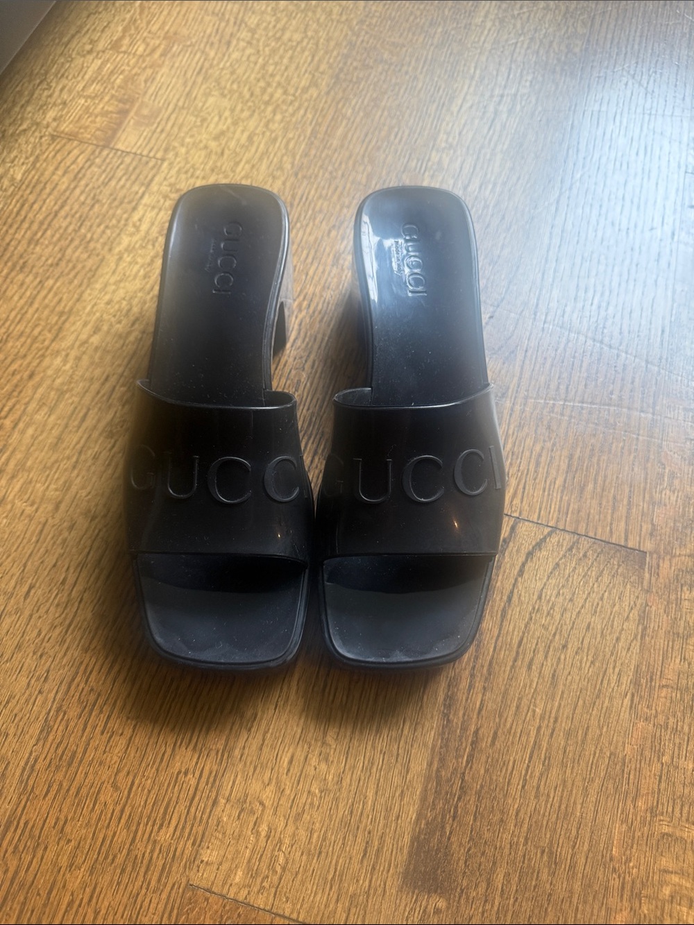 Gucci Black Embossed Logo Slide Mules